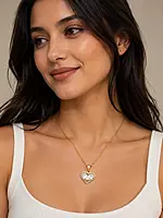 Gold-Tone Heart Pendant Necklace with Clear Crystal-Style Stones