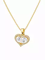 Gold-Tone Heart Pendant Necklace with Clear Crystal-Style Stones