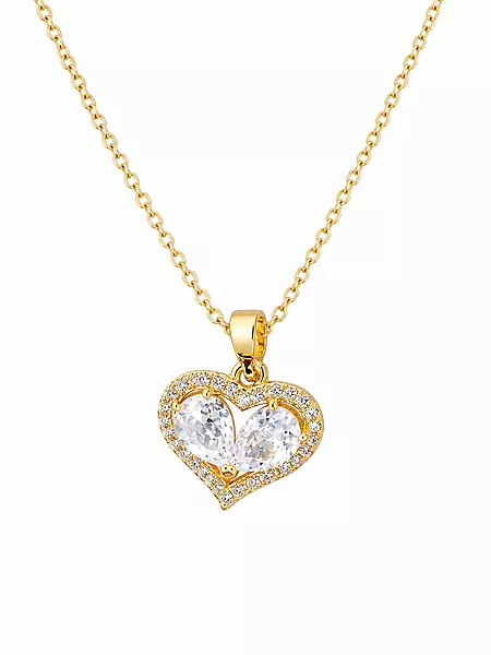 Gold-Tone Heart Pendant Necklace with Clear Crystal-Style Stones