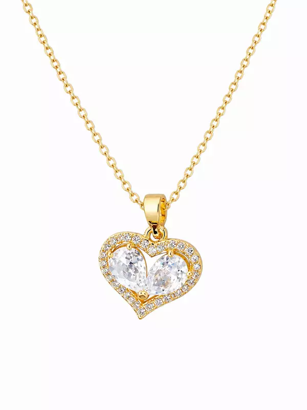 Gold-Tone Heart Pendant Necklace with Clear Crystal-Style Stones