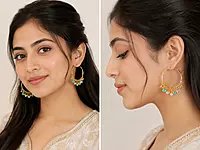 Gold-Tone Hoop Earrings with Turquoise and White Bead Drops