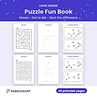 Puzzle Fun Book: Mazes, Dot to Dot & Spot the Difference – 60 Pages