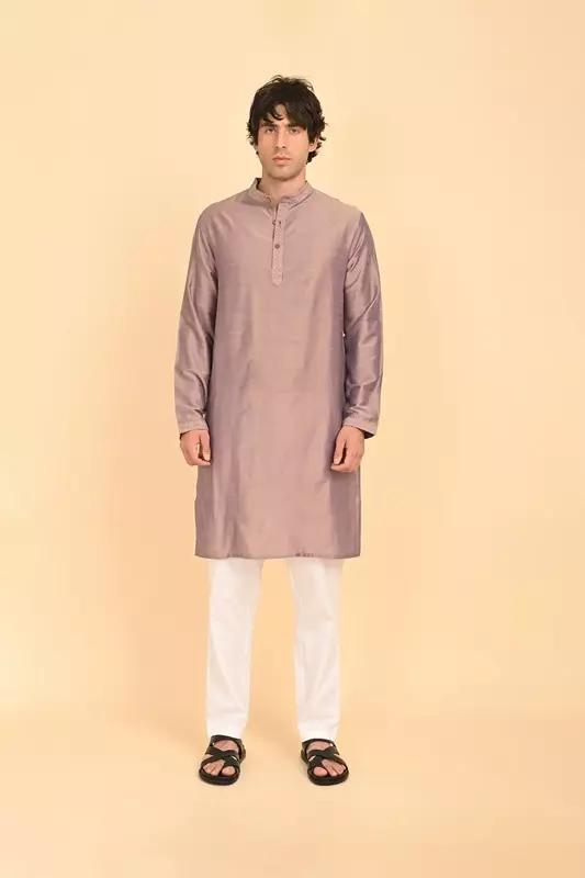 Men Ethnic Embroidered Long Kurta - Maroon