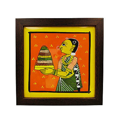 Cherial Woman With Bathukamma Offering Painting | Framed Telangana Folk Art