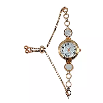 Rose Gold Mother of Pearl Bolo Bracelet Watch for Women
