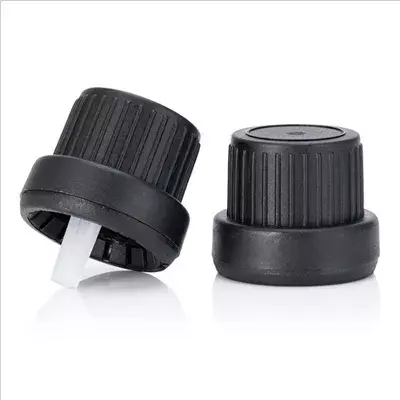 18 mm Plastic Black Seal Cap with Inner Clear Dropper Serum - THICK