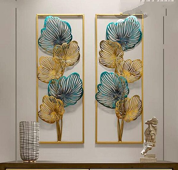 DAD Modern Metal Leaf Wall Art Abstract Botanical Sculptures - Size (13.5x2x38.5 Inches) Set of 2
