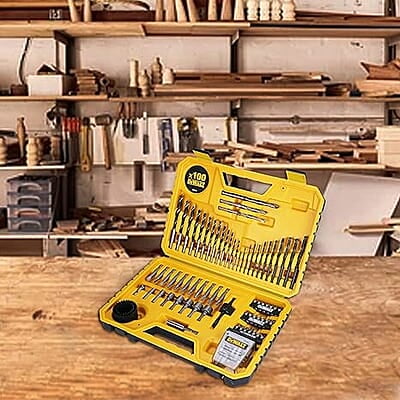 DEWALT DT71563-QZ 100 pc Drill Machine Bit Set with Metal,Wood and Masonary Drill Machine bits,Magnetic Bit Holder and Screwdriving bits, Hex