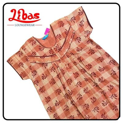 Japonica color alphine pleated nighty in geometric print with button closure by libas-PLT019 Japonica color alphine pleated nighty in geometric print with button closure by libas-PLT019