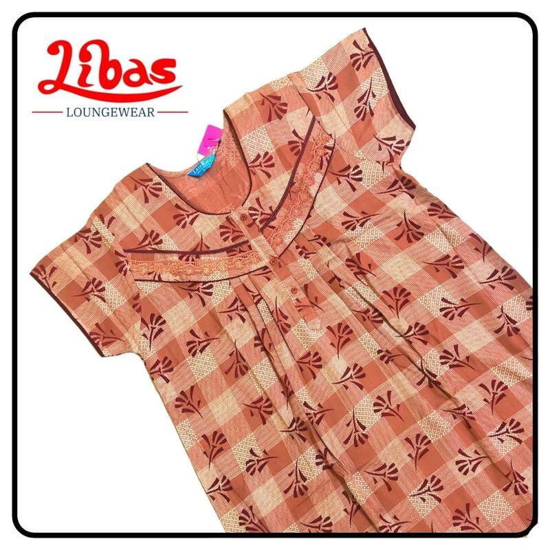 Japonica color alphine pleated nighty in geometric print with button closure by libas-PLT019 Japonica color alphine pleated nighty in geometric print with button closure by libas-PLT019
