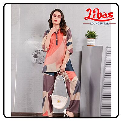 Sunset Peach Floral Print Top & Bottom Hosiery Cotton Night Suit From Libas Loungewear-FPS159