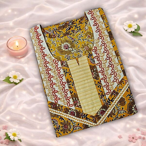 Biscotte Yellow Cotton Nighty With Geometric Print All Over From Libas Loungewear - AL1137