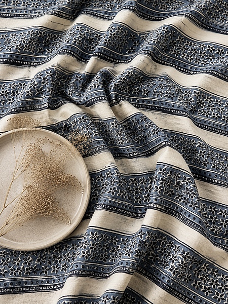 Cotton Indigo Kalamkari Stripes Block Print