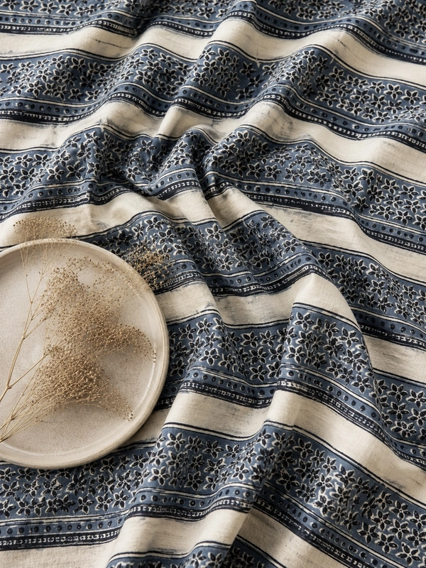 Cotton Indigo Kalamkari Stripes Block Print