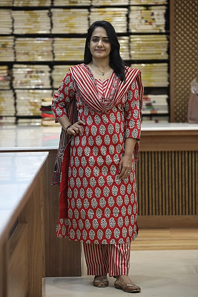 22ja red black and beige printed cotton set