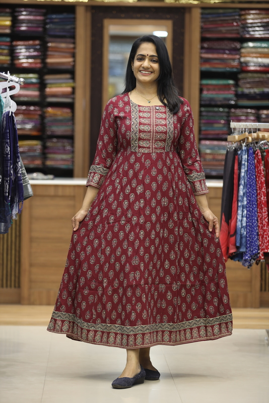 1829jcwine and meroon mixanarkali 48length top