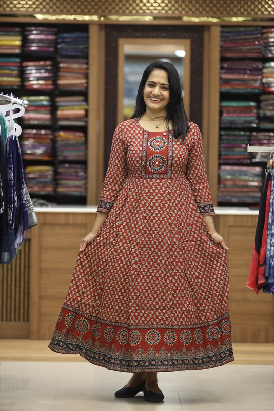 1830jd brick red anarkali 48length top