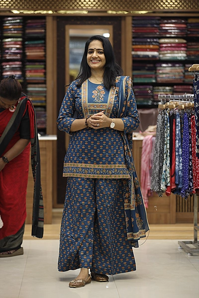 1833ja dustyblue short top and elephant palazo with duppatta 3pcs set