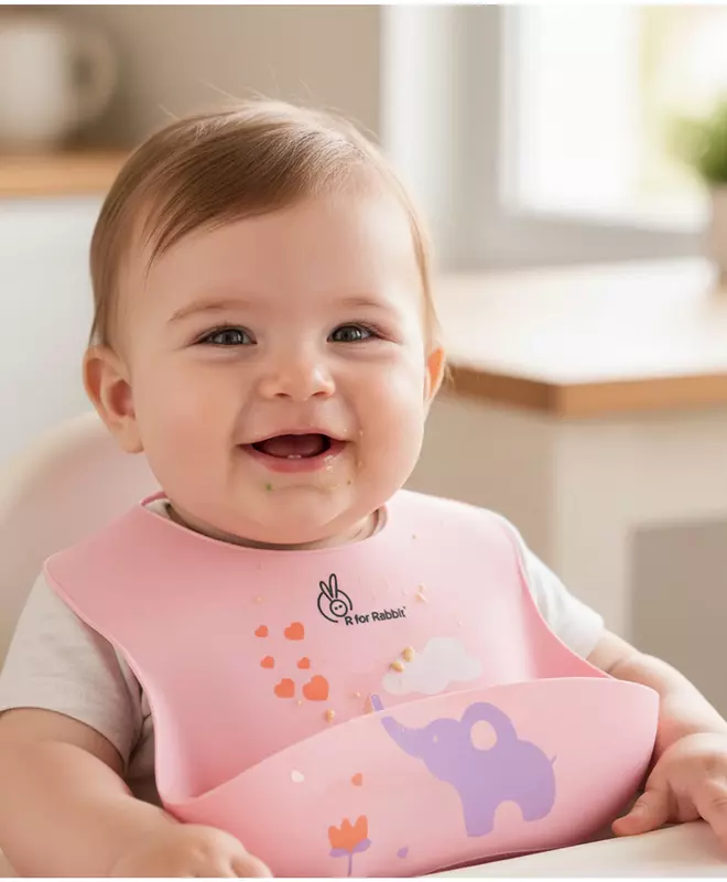 R For Rabbit- Safari Silicone Bib - Peach