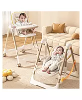R for Rabbit Marshmallow Smart 2-in-1 High Chair with Swing for Baby, Adjustable Height, Dual Tray, Reclinable Backrest & Footrest Feeding Chair