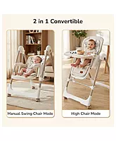 R for Rabbit Marshmallow Smart 2-in-1 High Chair with Swing for Baby, Adjustable Height, Dual Tray, Reclinable Backrest & Footrest Feeding Chair