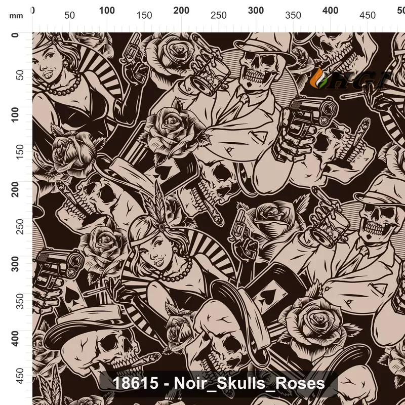 18615 Noir Skulls Roses 18615 Noir Skulls Roses