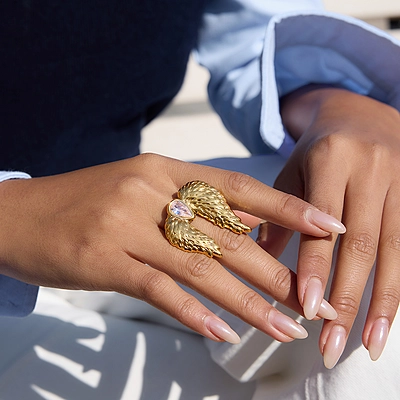 Seraph Wing 18K Gold-Plated Zircon Open Ring