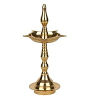 Traditional Brass Kerala Fancy Panchmukhi Kalash Deepak | Nilavilakku Oil Lamp with 5 Wicks Standing Puja Diya for Inauguration & Home Temple