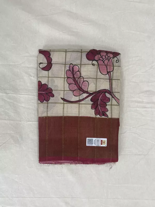 Pink Floral Tussar Silk Saree | Elegant Handloom Cream & Pink Silk Saree