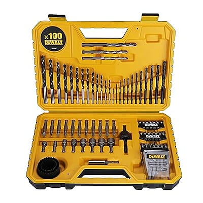 DEWALT DT71563-QZ 100 pc Drill Machine Bit Set with Metal,Wood and Masonary Drill Machine bits,Magnetic Bit Holder and Screwdriving bits, Hex