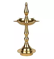 Traditional Brass Kerala Panchmukhi Kalash Deepak | Nilavilakku Oil Lamp with 5 Wicks Standing Puja Diya for Inauguration & Home Temple