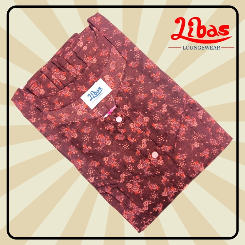 Sommelier Red BiziLIzi Nighty With Floral Design All Over From Libas Loungewear - PS503 Sommelier Red BiziLIzi Nighty With Floral Design All Over From Libas Loungewear - PS503