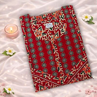 Red Carrot Cotton Nighty With Geometric Print All Over From Libas Loungewear - AL1138