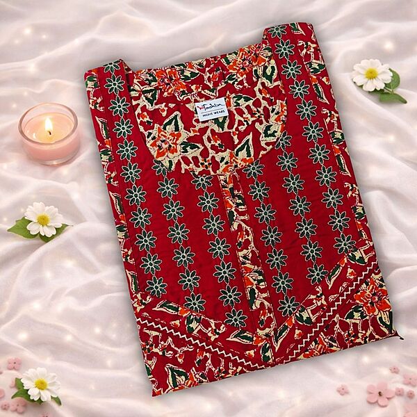 Red Carrot Cotton Nighty With Geometric Print All Over From Libas Loungewear - AL1138