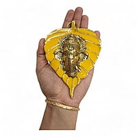 Mini Enamel Leaf Ganesh Yellow color Aluminium Idol Mini Enamel Leaf Ganesh Yellow color Aluminium Idol