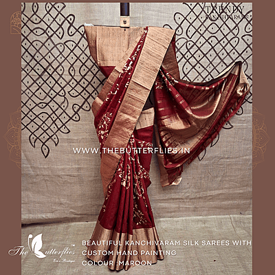 HAND PAINTED PURE KANCHIVARAM  SILK SAREE  CUSSSIL21331