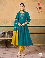 Women Mustard Yellow & Teal Embroidered Kurta Pant Dupatta Set