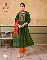 Women Mustard Yellow & Teal Embroidered Kurta Pant Dupatta Set