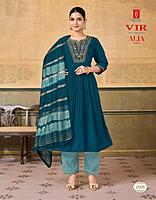 Women Mustard Yellow & Teal Embroidered Kurta Pant Dupatta Set