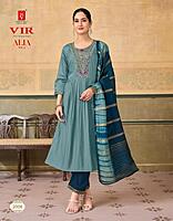 Women Mustard Yellow & Teal Embroidered Kurta Pant Dupatta Set