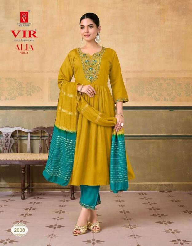 Women Mustard Yellow & Teal Embroidered Kurta Pant Dupatta Set