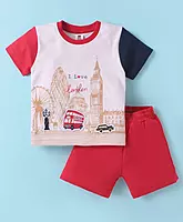 ToffyHouse  Half Sleeves T-Shirt & Shorts Set With London Print - Red