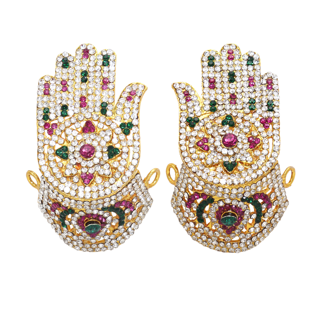 .God Ornament Gold Plated Multi Stone Hand&Leg with Namam, God Stone Ear