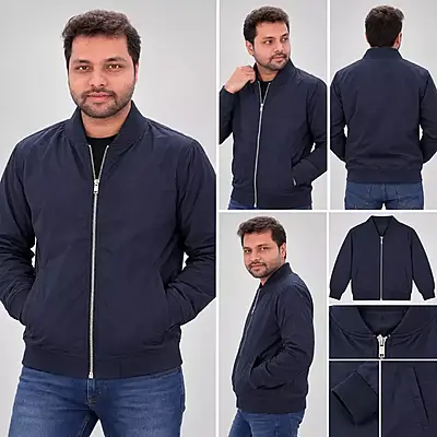 Men’s Solid Lightweight Bomber Jacket – Navy Blue