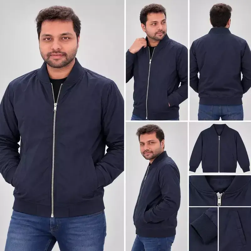 Men’s Solid Lightweight Bomber Jacket – Navy Blue