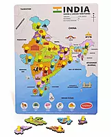 Wooden India Map Puzzle with Picture & States Name Educational Board for Kids, 18 Piece States Map
