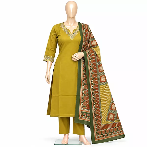 25iC Cotton Churidar, Mustard Olive