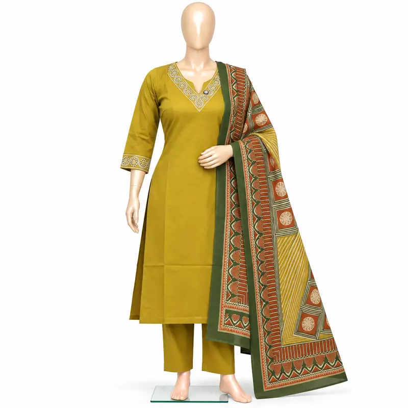 25iC Cotton Churidar, Mustard Olive