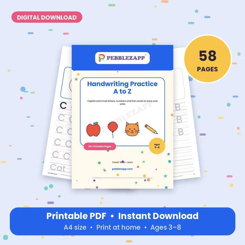 Handwriting Practice A to Z – Capital & Small Letters – 58 Pages