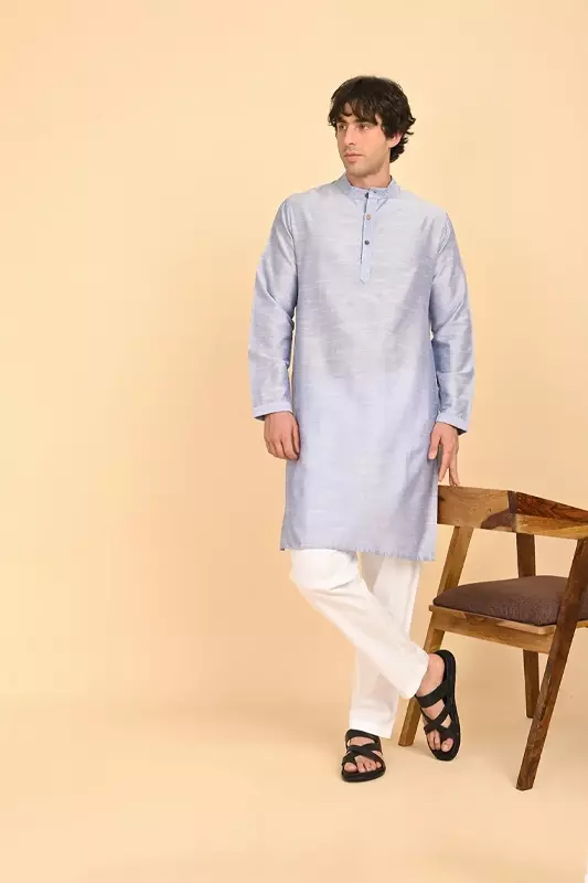 Men Ethnic Embroidered Long Kurta - Blue